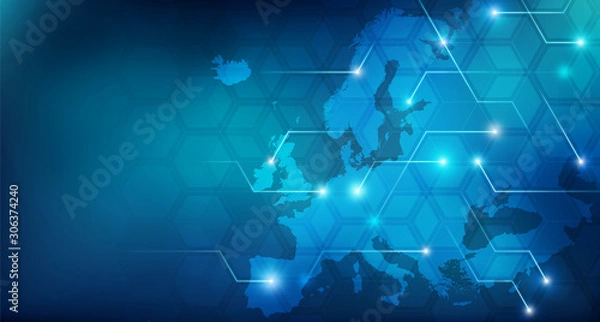 Fototapeta Connected European map concept – European Union, trade, digitalization, future
