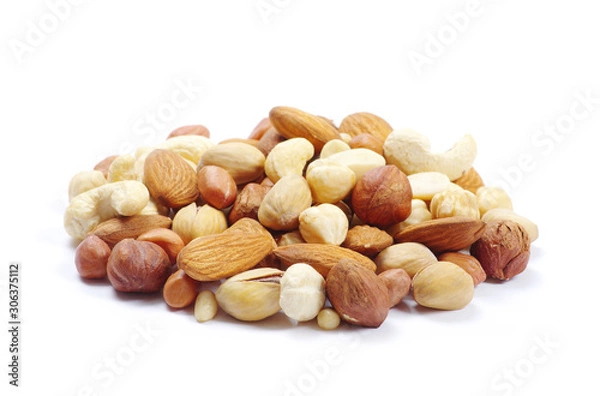 Fototapeta Assorted mixed nuts on white background