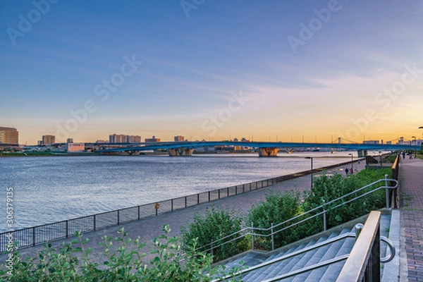 Obraz 東京の都市風景 トワイライトの豊洲周辺の風景