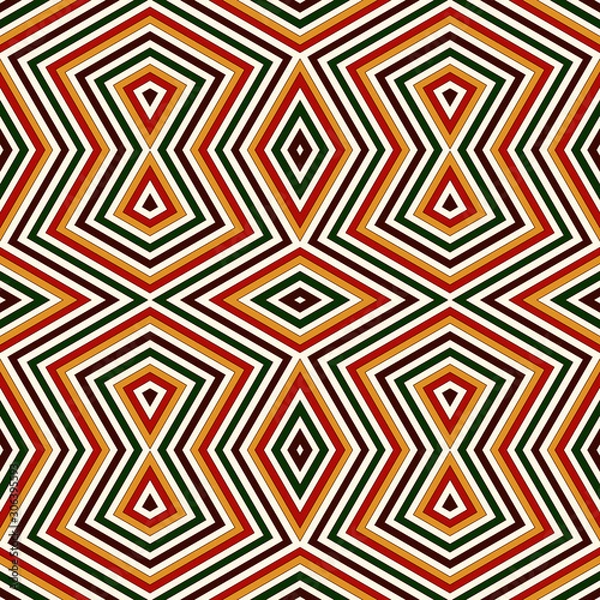 Fototapeta Seamless pattern in Christmas traditional colors. Bright ornamental abstract background. Ethnic and tribal motifs.