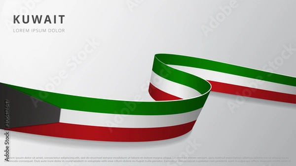 Obraz Flag of Kuwait. Realistic wavy ribbon with kuwaiti flag colors. Graphic and web design template. National symbol. Independence day poster. Abstract background. Vector illustration.