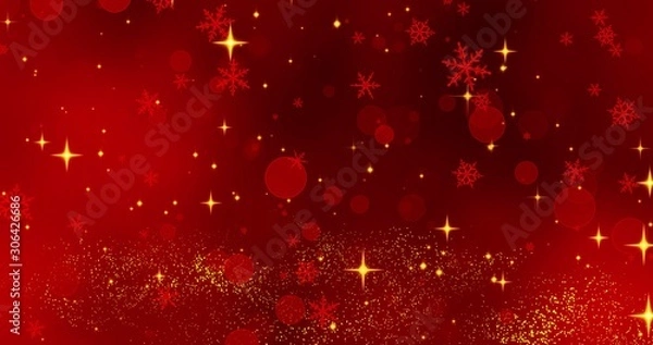 Fototapeta Red snowflakes and bokeh lights on the red Merry Christmas background. 3D rendering