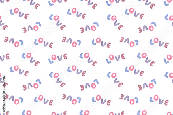 Fototapeta Repeat pattern of word Love, symbol of St Valentines day celebration, decor for love holiday, abstract romantic background