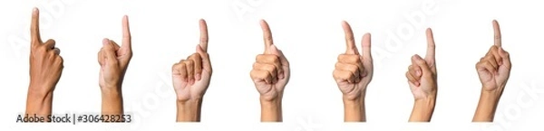 Fototapeta Male hand gesture and sign collection isolated over white background, set of multiple pictures