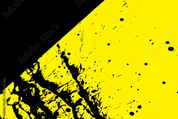 Fototapeta Isolated black paint splashes texture and decorative elements on a yellow background