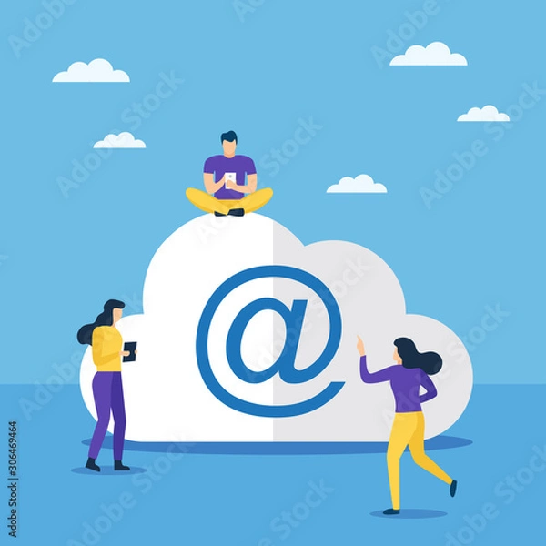Obraz Cloud computing and mail sign with people around