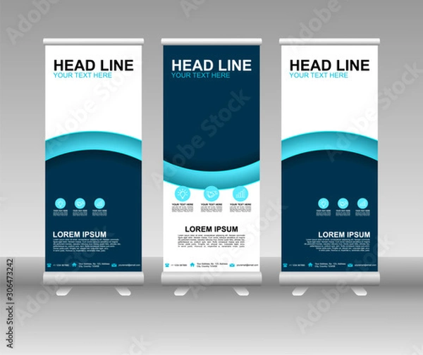 Fototapeta Blue Roll up banner stand. Vertical Vector template design. Modern Flag Banner Design with abstract background can be used for Annual Report, Cover, Flyer, Magazine, Presentation, Poster, Website