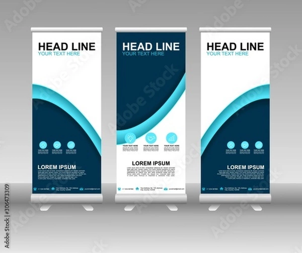 Fototapeta Blue Roll up banner stand. Vertical Vector template design. Modern Flag Banner Design with abstract background can be used for Annual Report, Cover, Flyer, Magazine, Presentation, Poster, Website