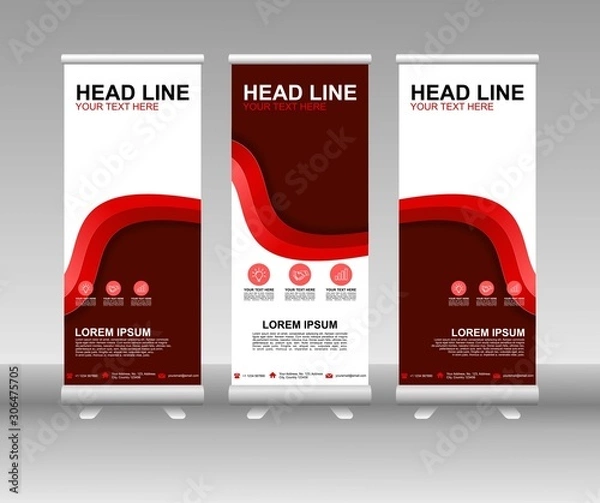 Fototapeta Red Roll up banner stand. Vertical Vector template design. Modern Flag Banner Design with abstract background can be used for Annual Report, Cover, Flyer, Magazine, Presentation, Poster, Website