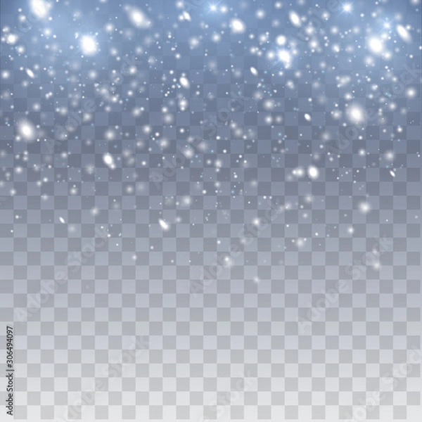 Fototapeta Falling snow vector background. Christmas decoration background with snoflakes.