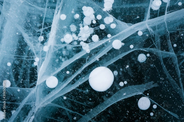 Fototapeta Ice bubbles and lines on the ice of Baikal