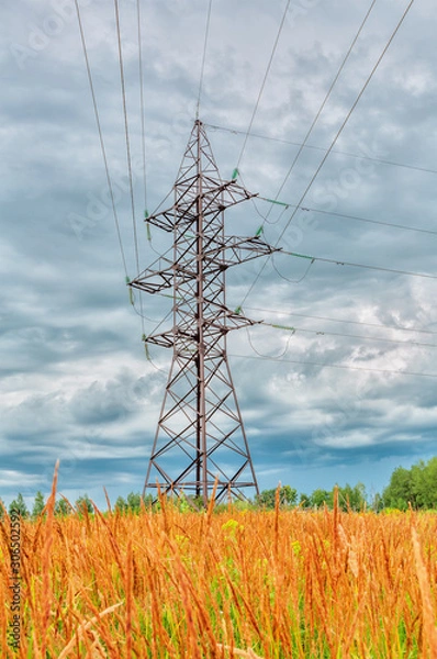 Obraz High voltage line and cloudy sky