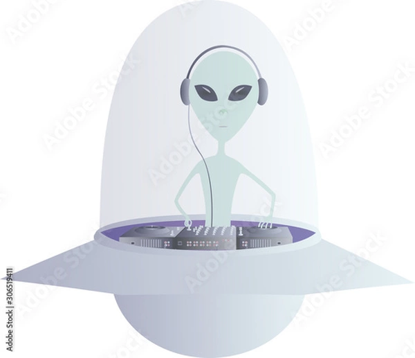 Obraz Ufo Alien DJ Vector Illustration