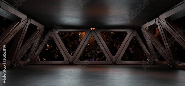 Fototapeta sci fi  corridor with view of space galaxy 3d rendering