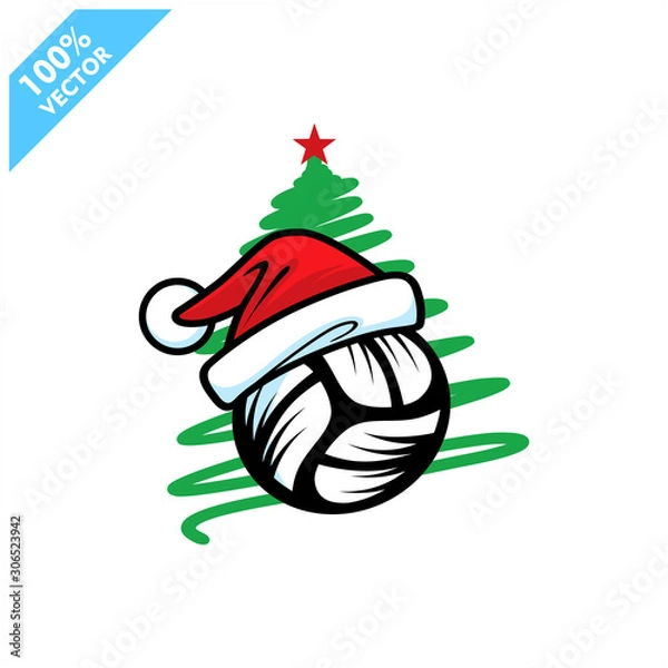 Obraz Volleyball santa hat with christmas tree background logo vector