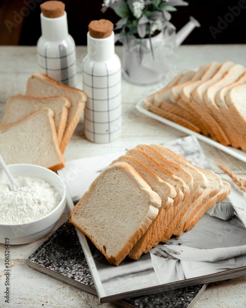 Fototapeta sliced white bread with sour cream