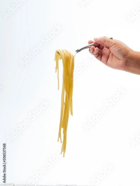 Obraz hand holding fork handle roll spaghetti line