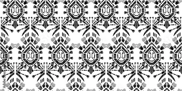Fototapeta Ikat pattern etnic indian ornamental black and white illustration. Navajo motif texture ornate  design for surface print.