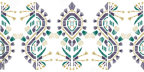 Obraz Old style ikat color etnical tribal hand - drawn pattern navajo motif for packing, wallpaper, batik.