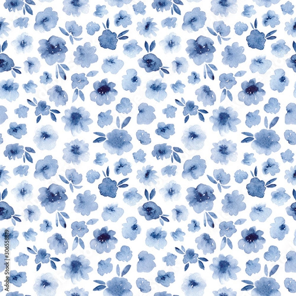 Obraz Hand-drawn seamless pattern with watercolor abstract flowers.