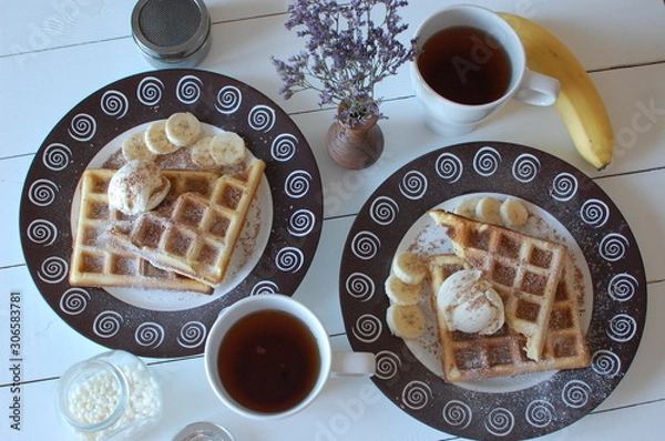 Obraz baled waffles on plates