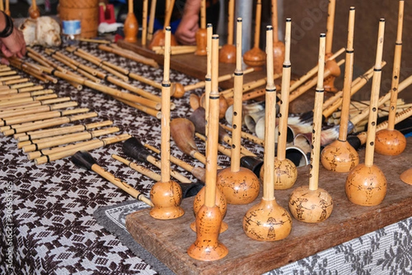 Obraz Exposure of sardinian woodwind instruments, handmade from expert artisan