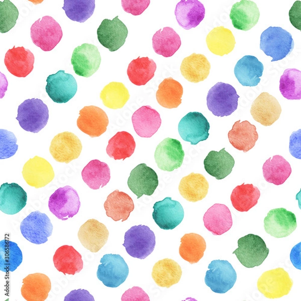 Fototapeta Seamless pattern with watercolor painted circles for design and decoration.