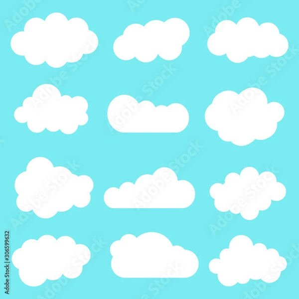 Obraz Cloud icon set. Vector illustration. Different cloud shapes. Flat cloud collection. 