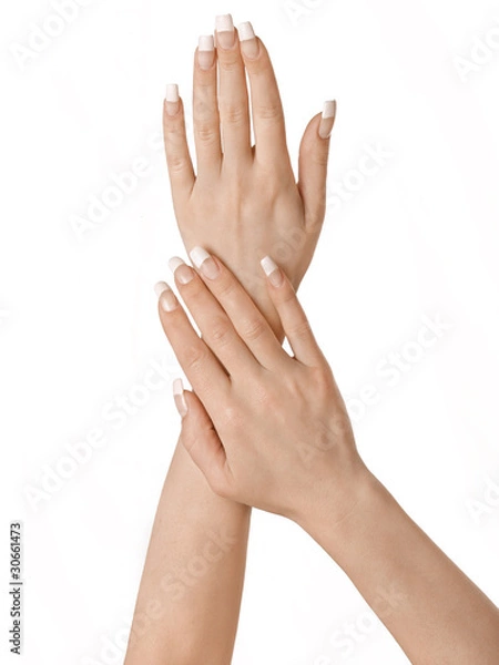 Fototapeta Gesturing of woman hand. Skin-care. Female arms