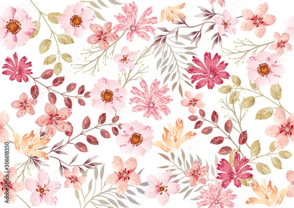 Fototapeta 水彩風　シームレスな花の背景