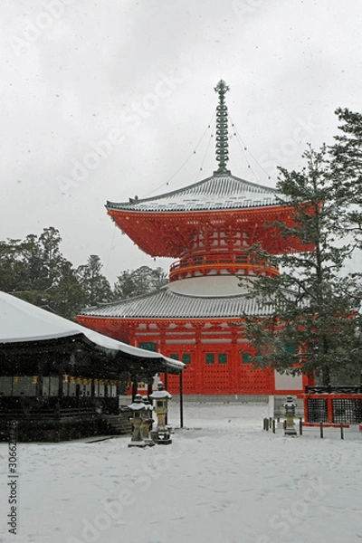 Obraz 雪の高野山寺院