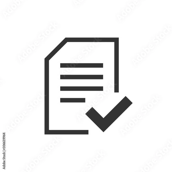Fototapeta Approved document icon in flat style. Authorize vector illustration on white isolated background. Agreement check mark business concept.