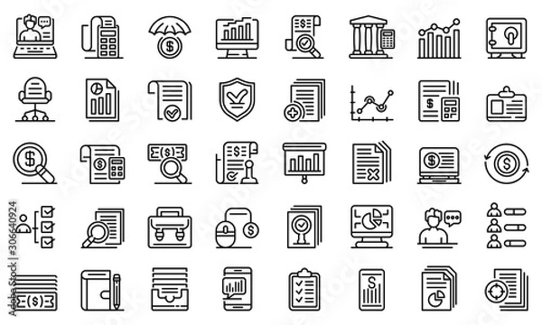 Fototapeta Audit icons set. Outline set of audit vector icons for web design isolated on white background
