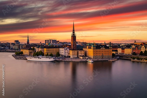 Obraz Scenic panoramic view of Gamla Stan, Stockholm at sunset, capital of Sweden.