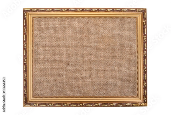 Fototapeta Golden frame with burlap texture