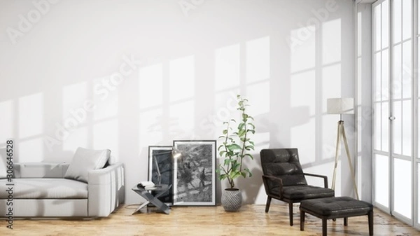 Fototapeta Modern design living room interior with beautiful view . 3D rendering