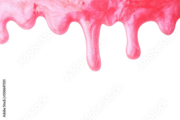 Fototapeta Flowing pink slime on white background. Antistress toy