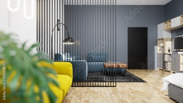 Fototapeta Modern design living room interior with beautiful view . 3D rendering