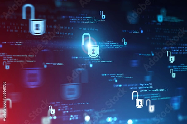 Fototapeta Red blue immersive cyber security interface