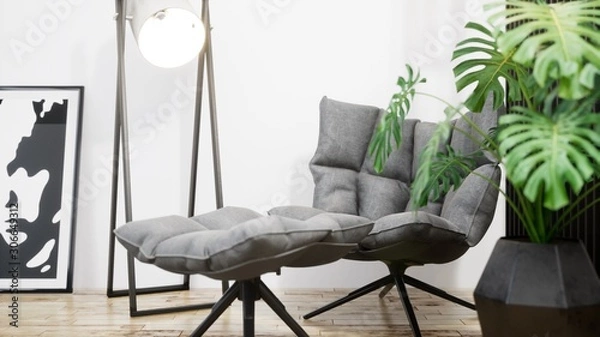 Fototapeta Modern design living room interior with beautiful view . 3D rendering