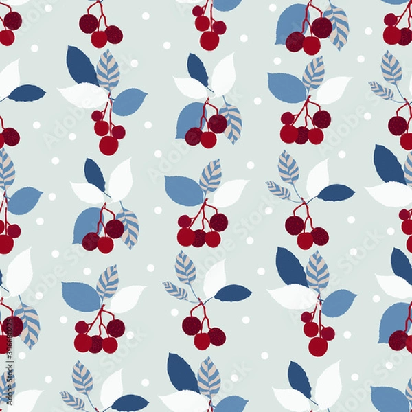 Obraz Seamless Pattern with berries and snowflakes