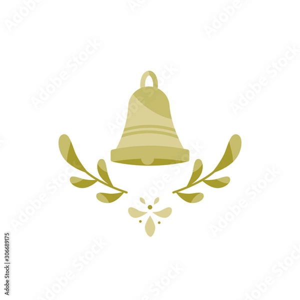 Obraz Vector flat illustration with golden christmas bell. The bell is isolated on a white background.