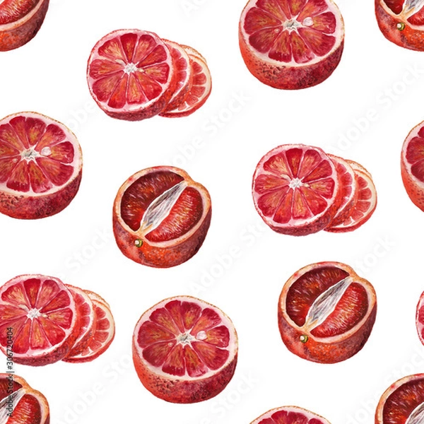 Fototapeta Seamless pattern with blood oranges