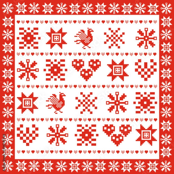 Fototapeta Christmas winter vector seamless red pattern