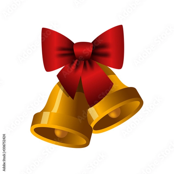 Obraz Christmas bells with red bow isolated on the white background