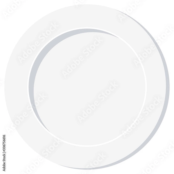 Obraz Empty white plate vector illustration isolated on white background.