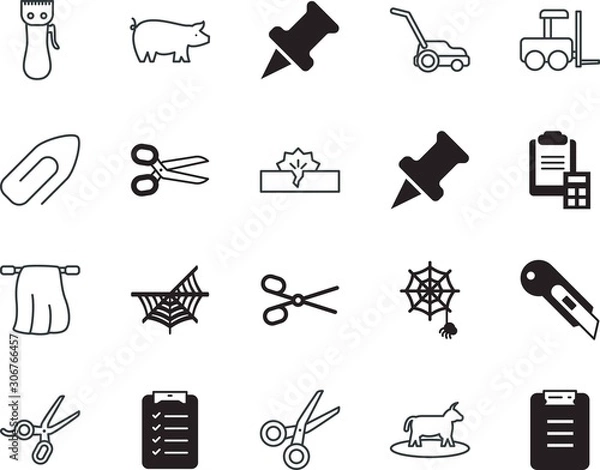 Fototapeta clip vector icon set such as: towel, disconnect, life, calf, farming, milk, transport, yard, global, link, yes, ship, box, motor, wreck, maintenance, razor, bacon, stationery, accessory, money
