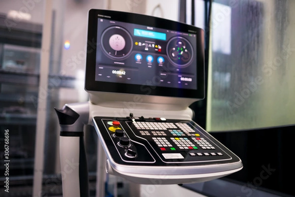 Fototapeta Moderne Kontrollanlage und Bedienportal einer industriellen CNC Fräsmaschine