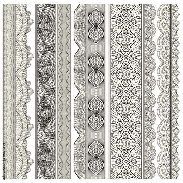 Obraz Set of ornamental borders for covers, certificates or diplomas. Seamless borders, dividers and frames in arabesque, vintage style. 