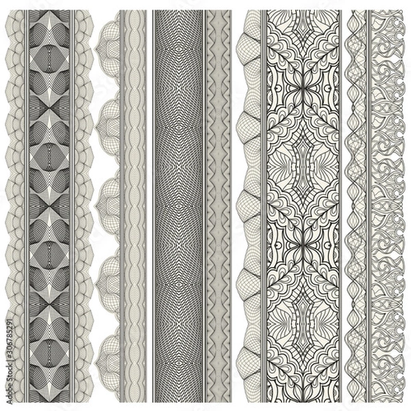 Obraz Set of ornamental borders for covers, certificates or diplomas. Seamless borders, dividers and frames in arabesque, vintage style. 